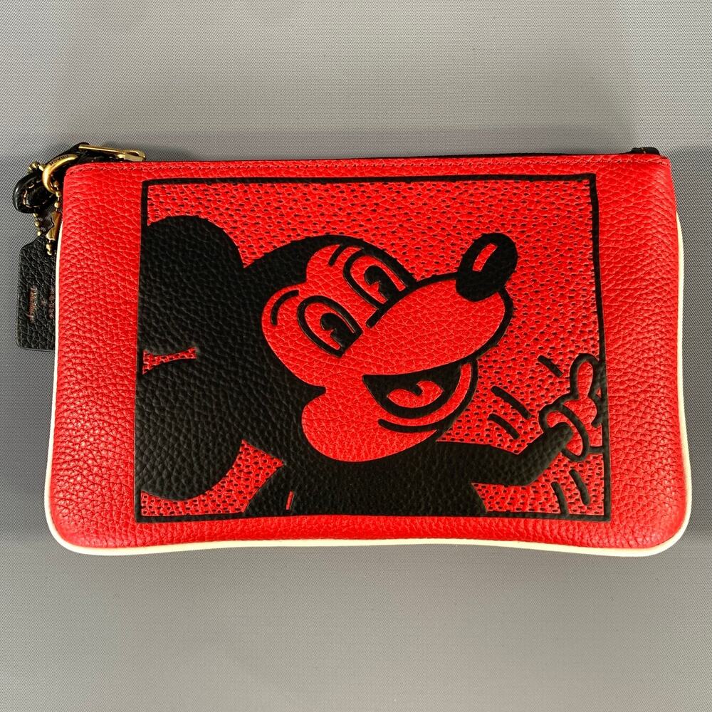 COACH HOL2020 Red Black C1174 Mickey Pebble Grain Leather Wallet